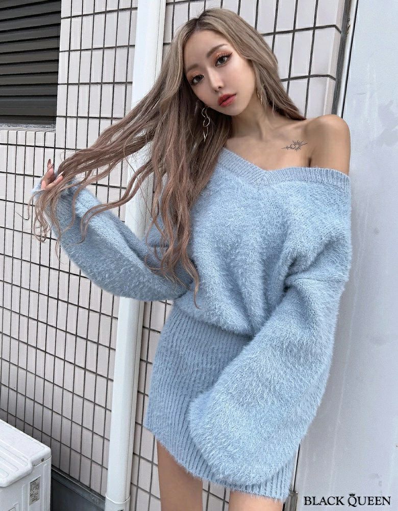 ベルト付きシャギーニットワンピース | レディースギャルファッション