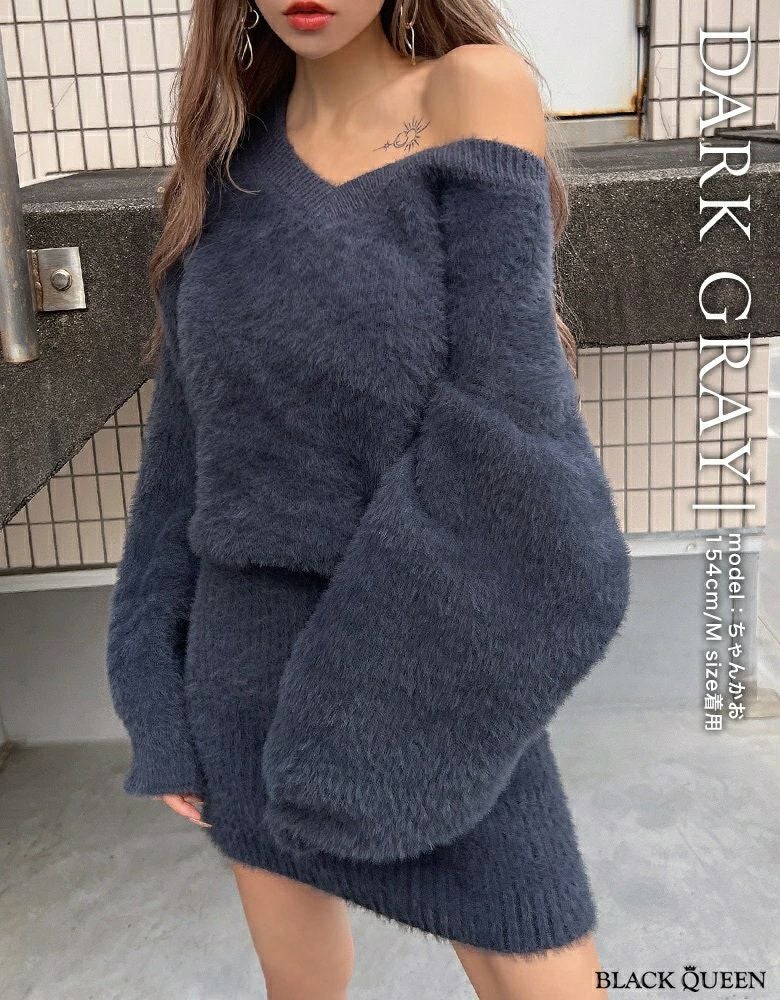 ベルト付きシャギーニットワンピース | レディースギャルファッション