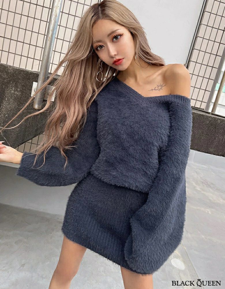 ベルト付きシャギーニットワンピース | レディースギャルファッション