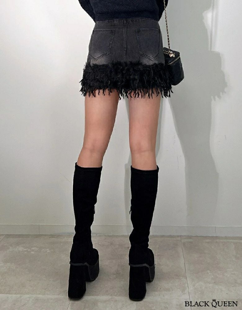 ファーデニムミニスカート | レディースギャルファッション通販