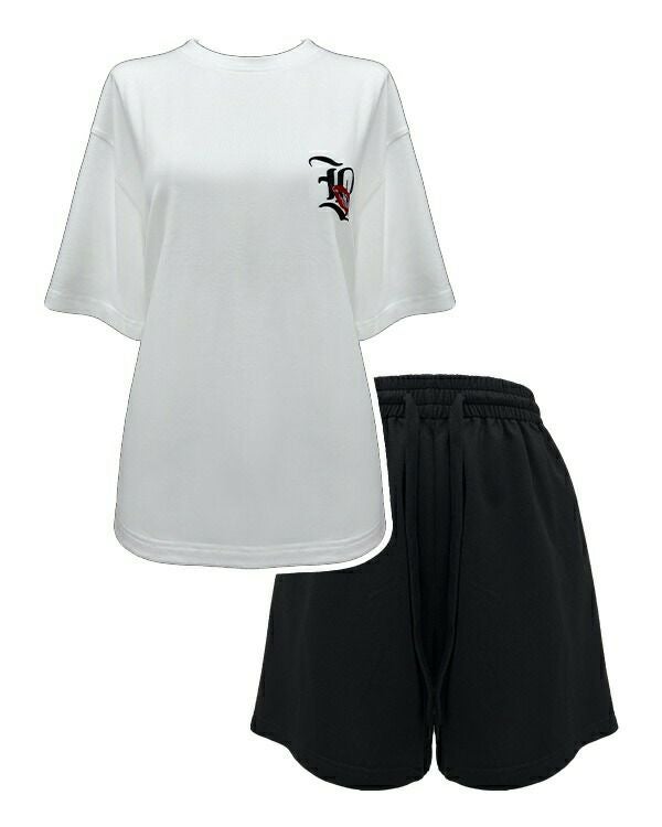 Tシャツ×ハーフパンツセットアップ | レディースギャルファッション