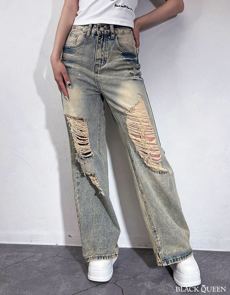 Distressed loose denim pants