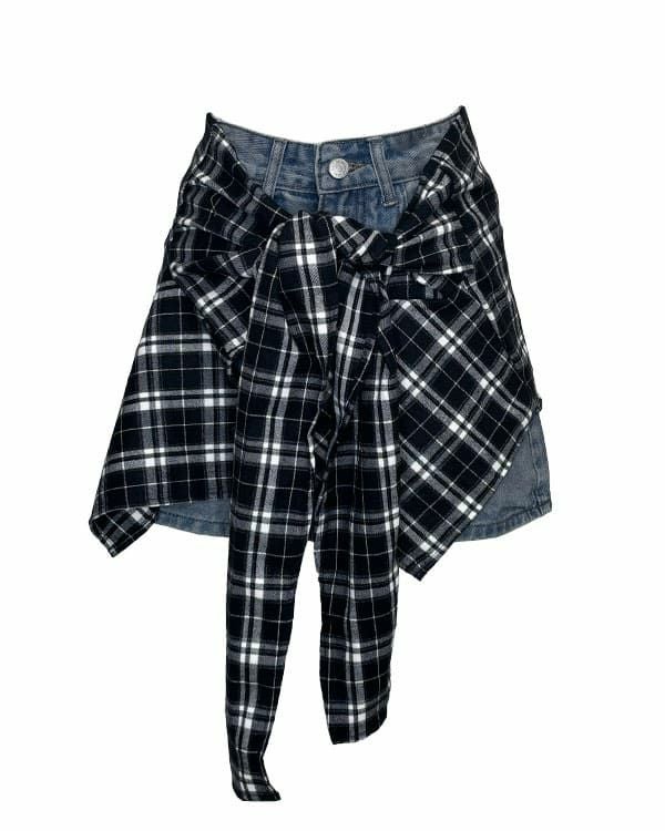 Shirt-wrapped denim skirt