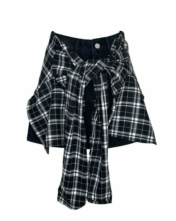 Shirt-wrapped denim skirt
