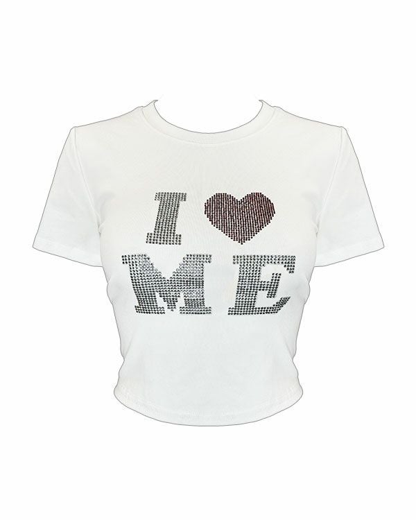 Logo rhinestone tight T-shirt