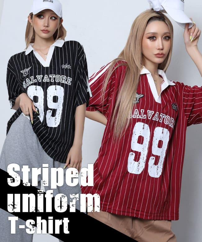 ストライプユニフォームTシャツ | レディースギャルファッション通販