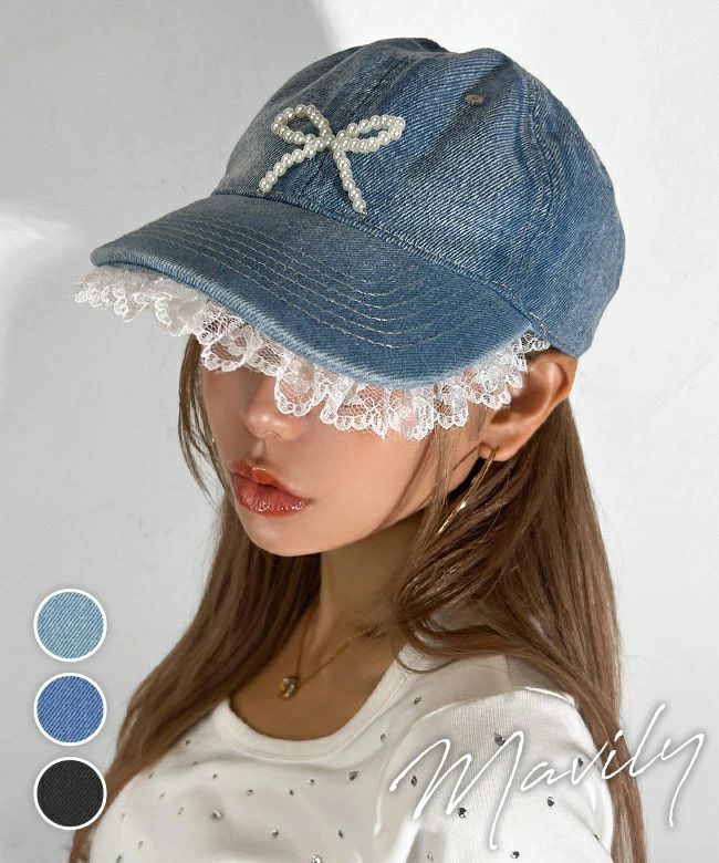 レース付きデニムキャップ | レディースギャルファッション通販