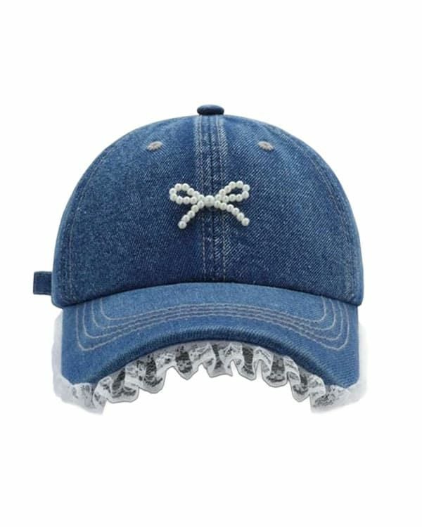 denim cap with lace