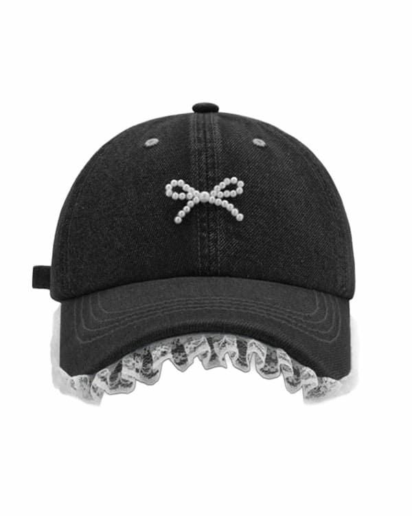 denim cap with lace
