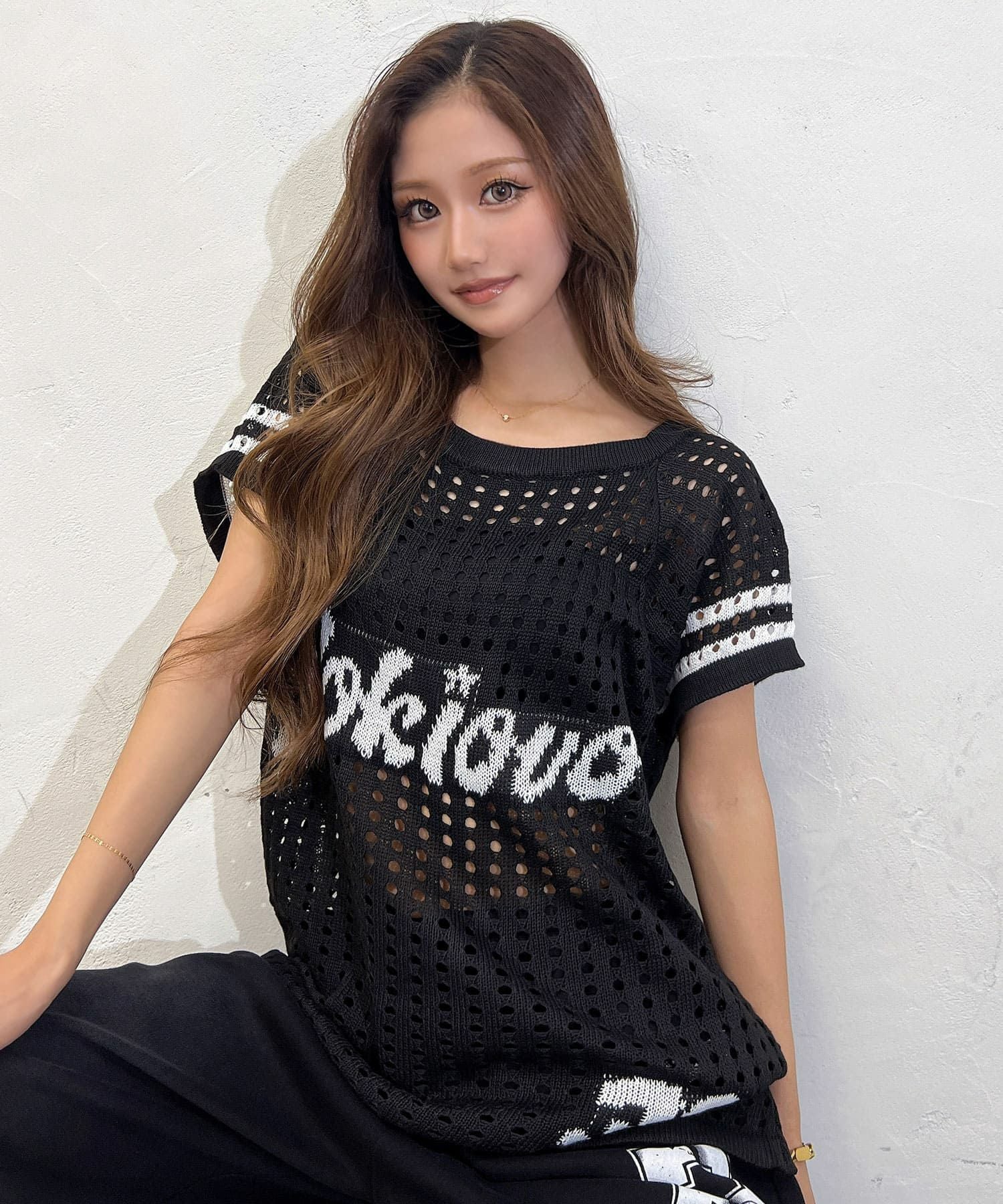 ロゴメッシュニットトップス | レディースギャルファッション通販