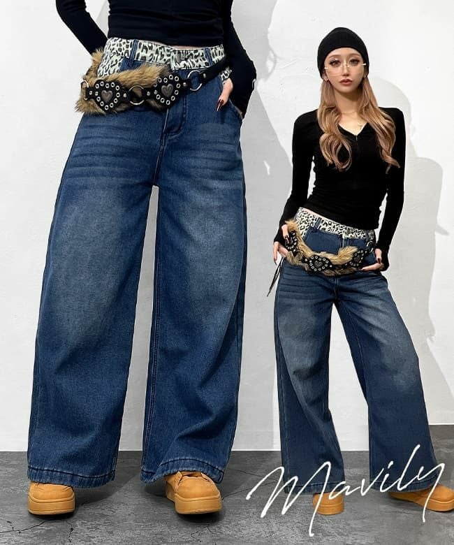 Leopard switching curve pants with belt