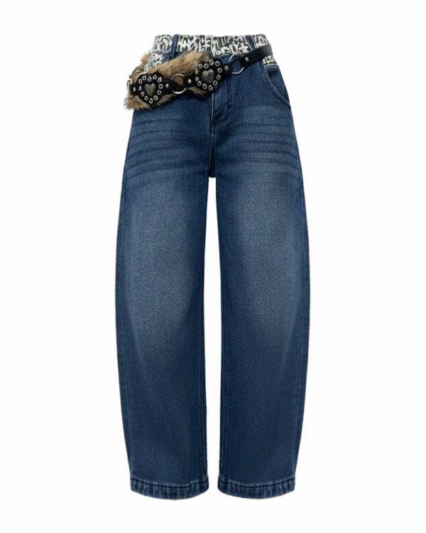 Leopard switching curve pants with belt