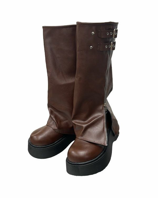 Covered long boots with zip