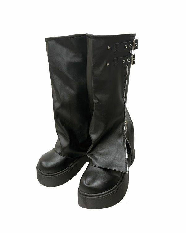 Covered long boots with zip