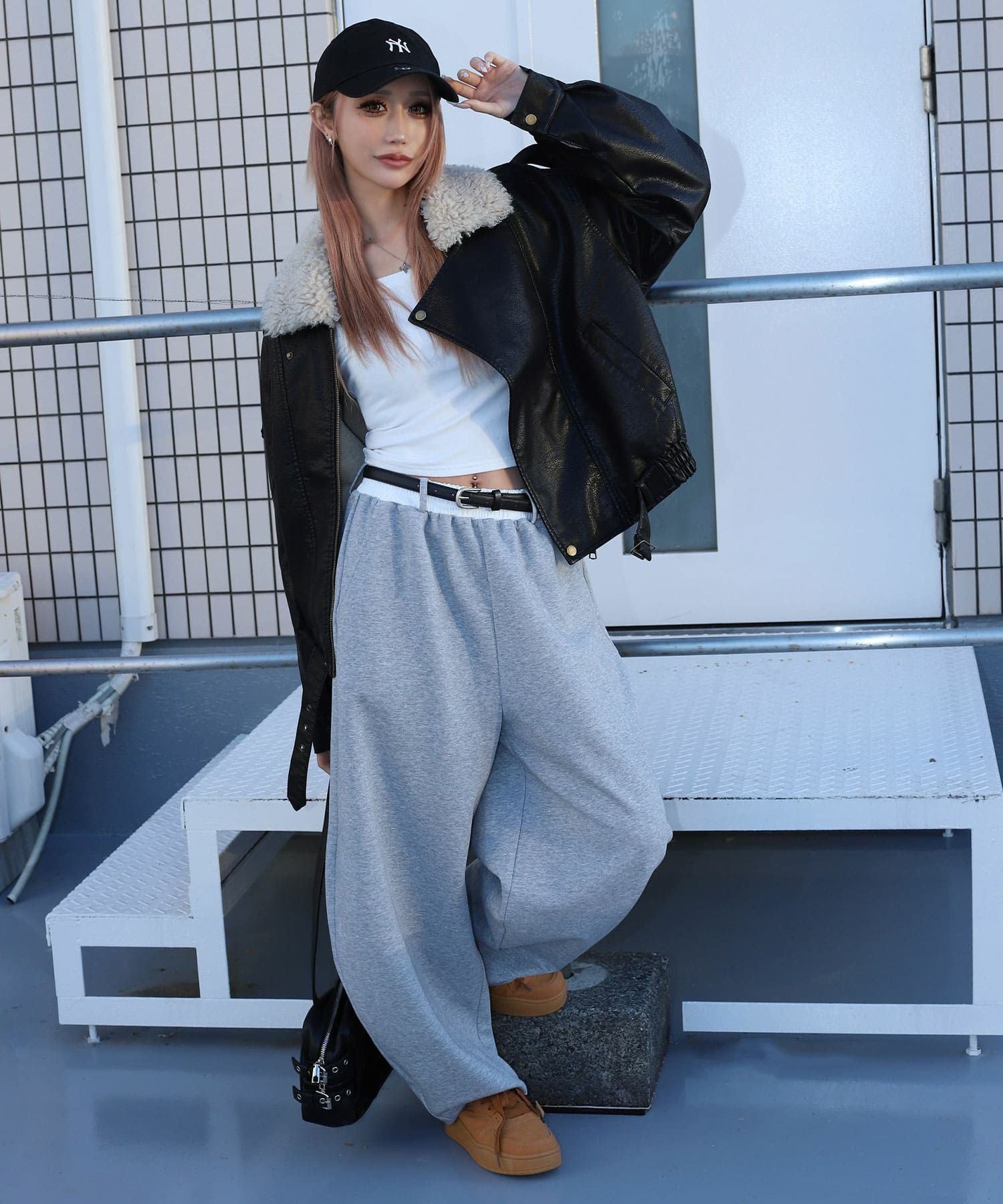 配色ウエストバルーンワイドスウェットパンツ | レディースギャル