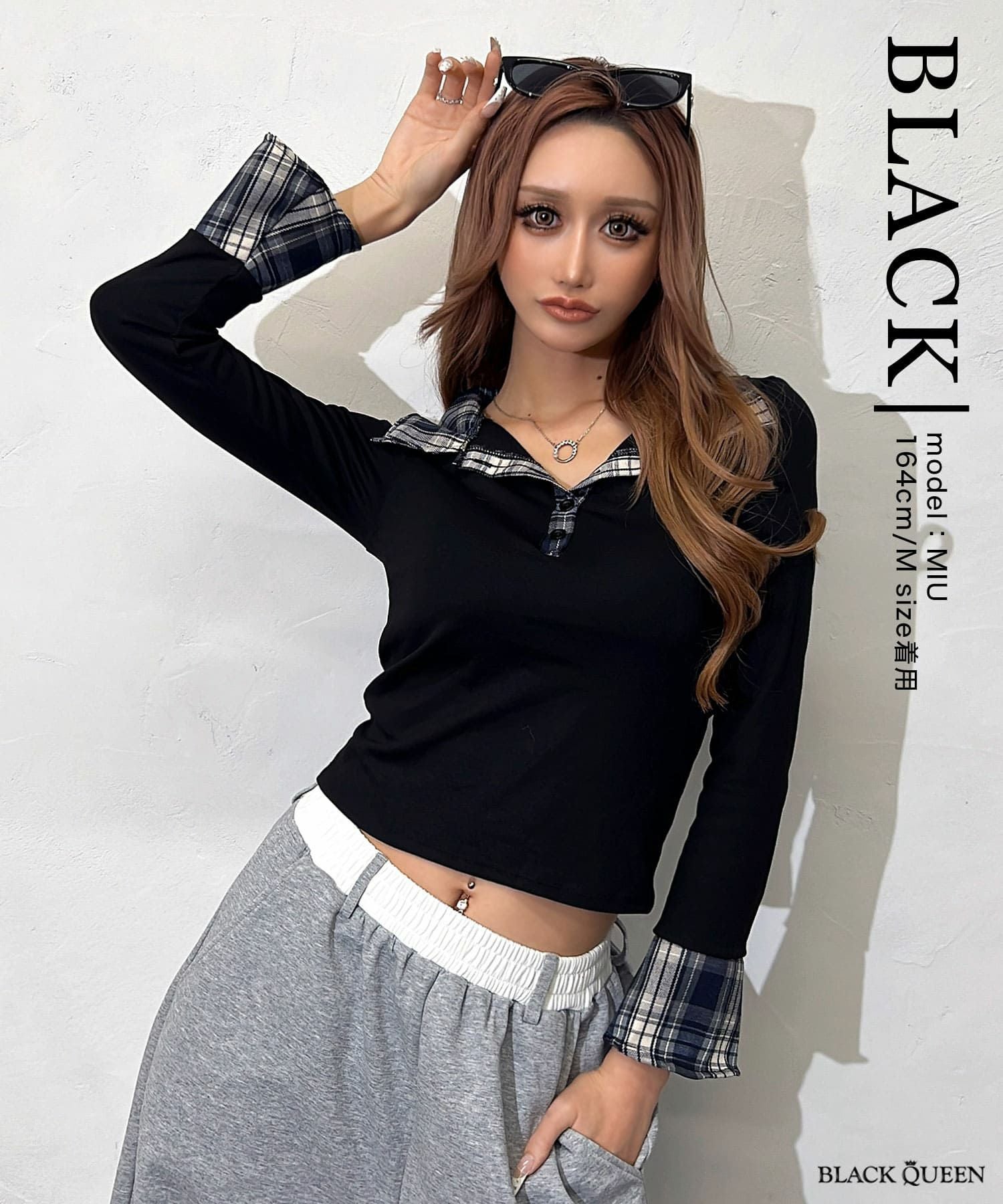 Layered check polo tops