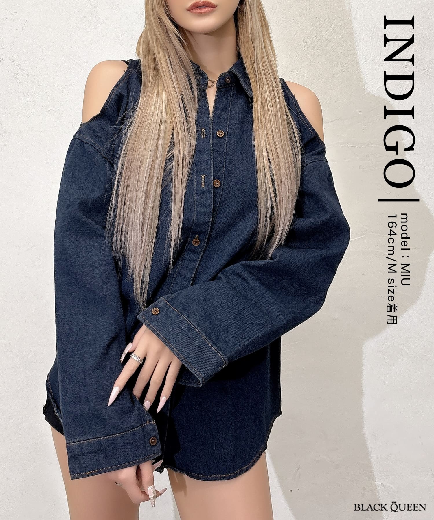 肩開きデニムシャツ | レディースギャルファッション通販BLACKQUEEN