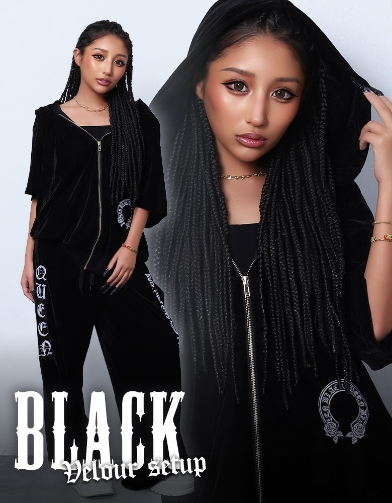 libelice 24-25モデル　黒白刺繍ベロアセットアップ　Ｌ libelice 24-25モデル 黒金刺繍ベロアセットアップ - メルカリ