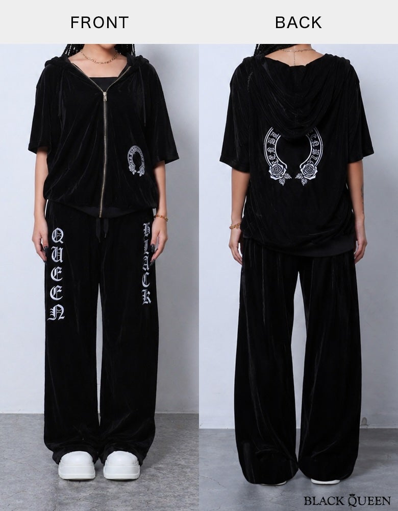 半袖刺繍ベロアセットアップ | レディースギャルファッション通販