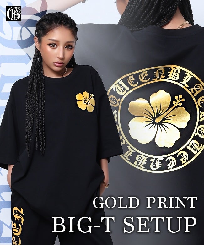 箔プリントビッグTシャツセットアップ | レディースギャルファッション