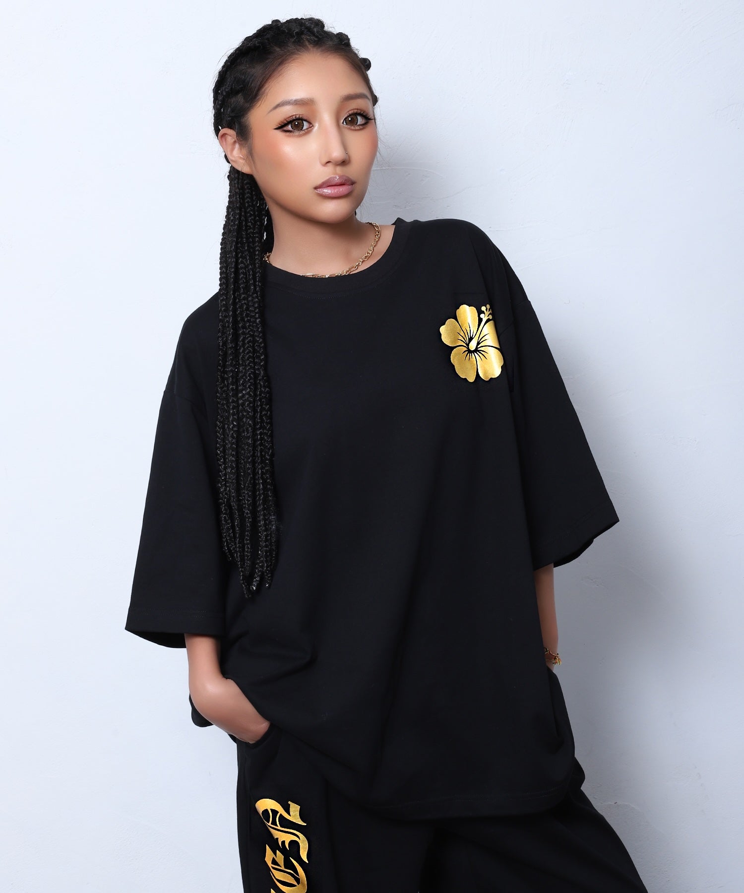 箔プリントビッグTシャツセットアップ | レディースギャルファッション