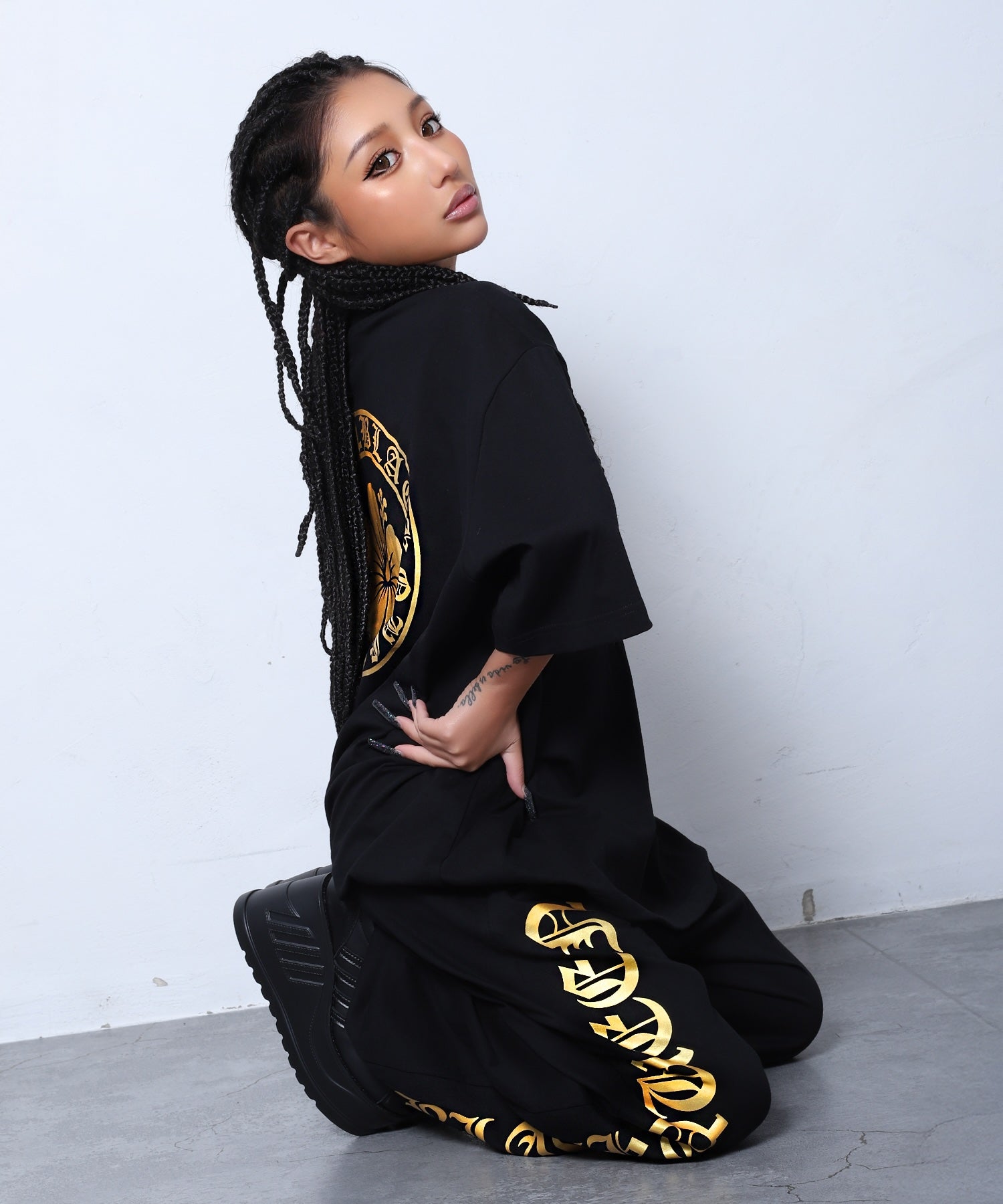 箔プリントビッグTシャツセットアップ | レディースギャルファッション