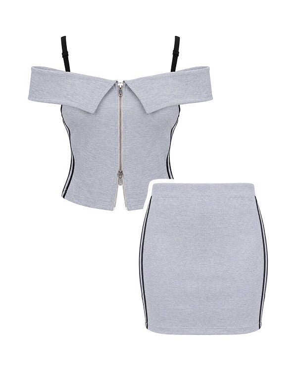 Off-shoulder setup with zip