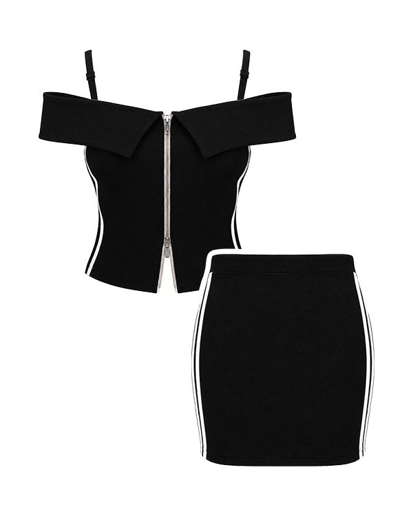 Off-shoulder setup with zip