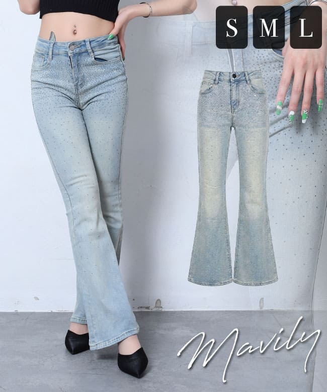 Flared denim with stones