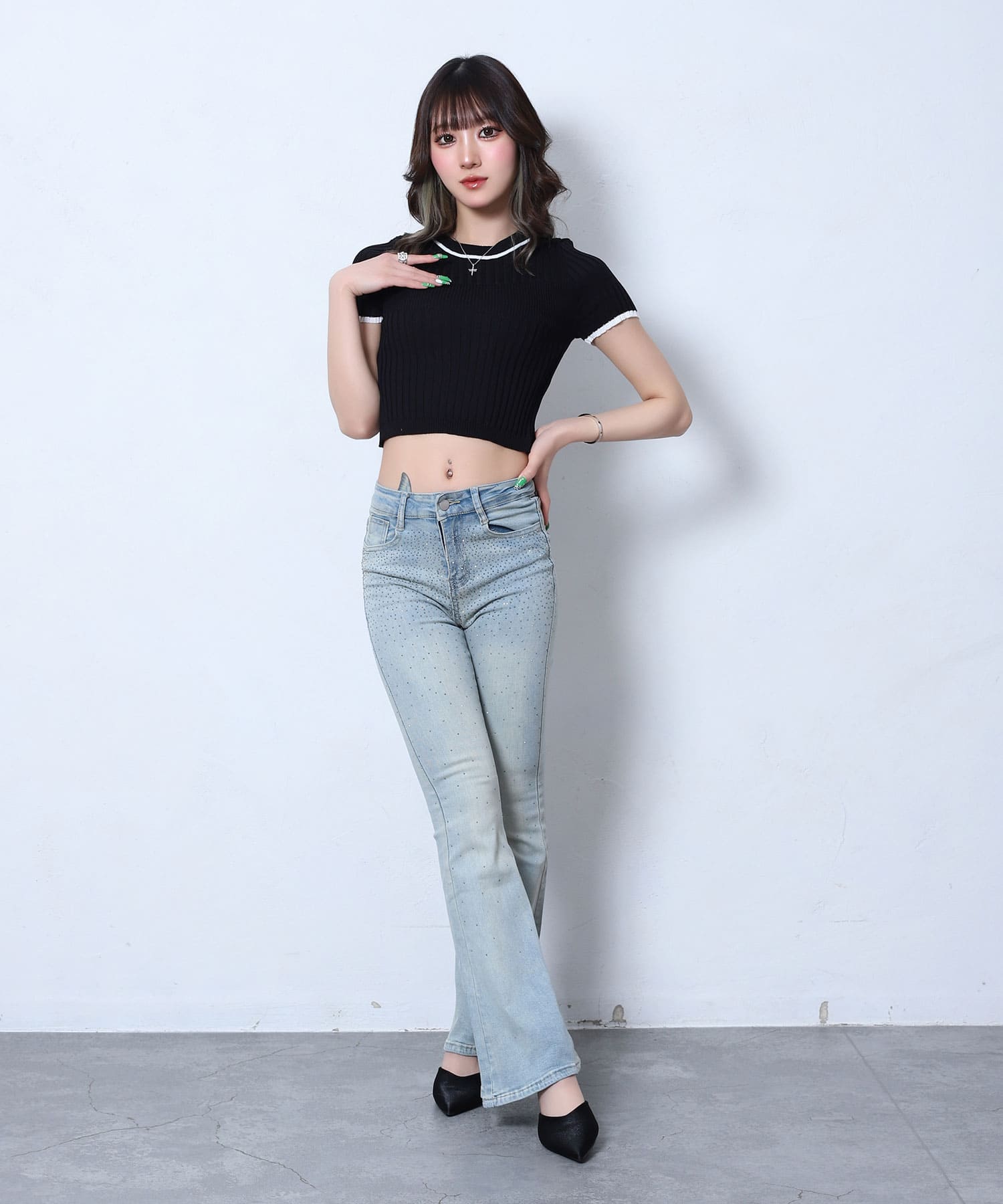Flared denim with stones