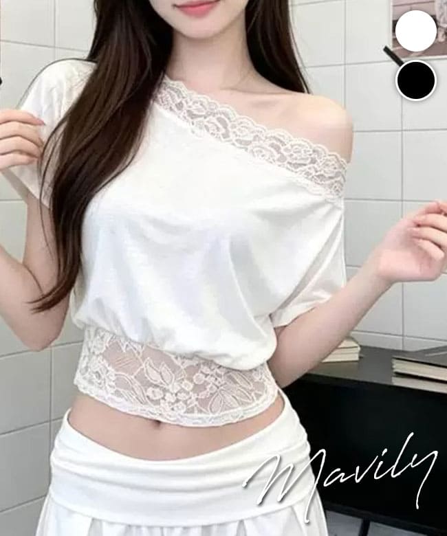 waist lace one shoulder tops