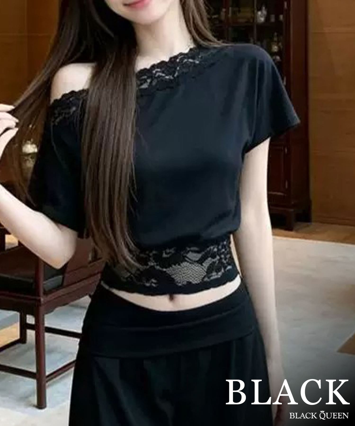 waist lace one shoulder tops