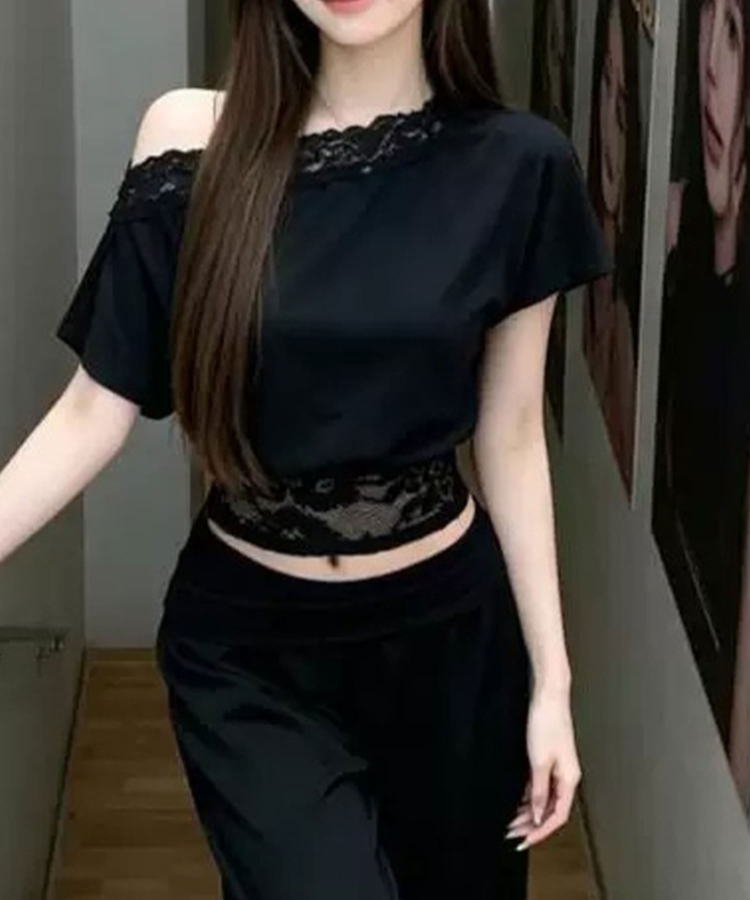 waist lace one shoulder tops