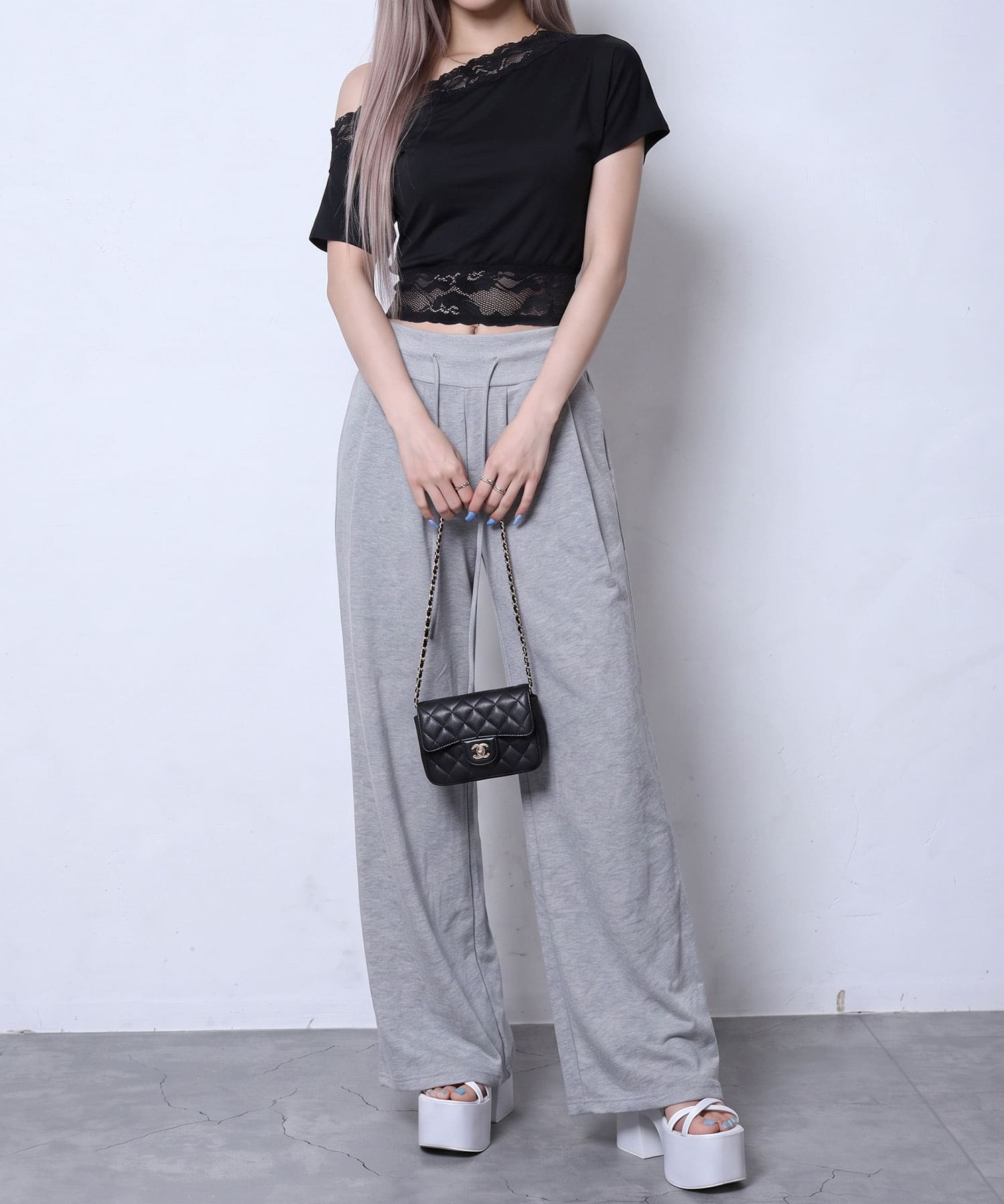 waist lace one shoulder tops