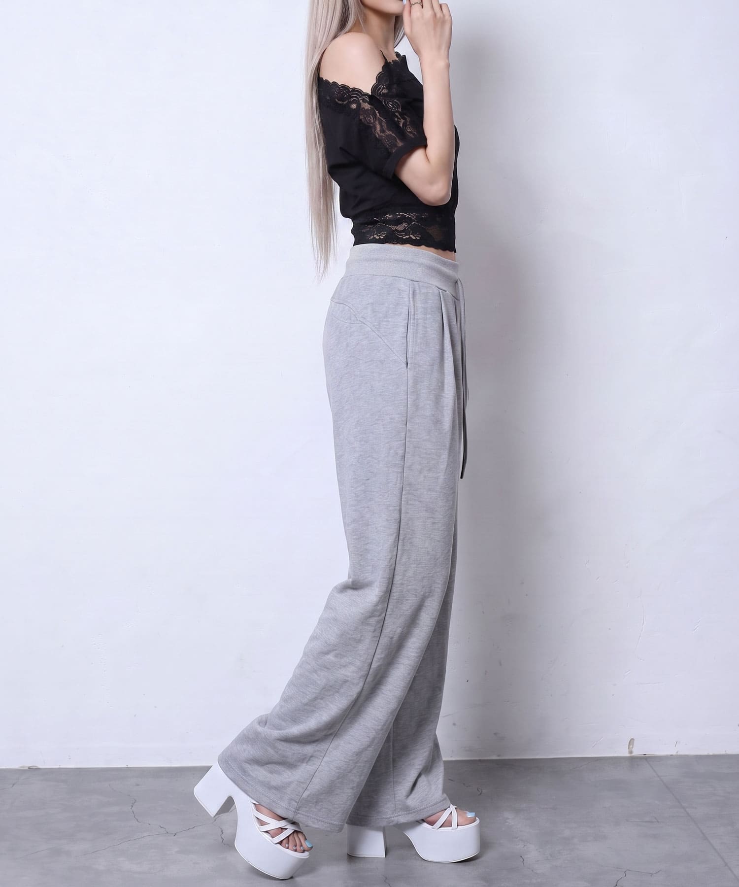 waist lace one shoulder tops