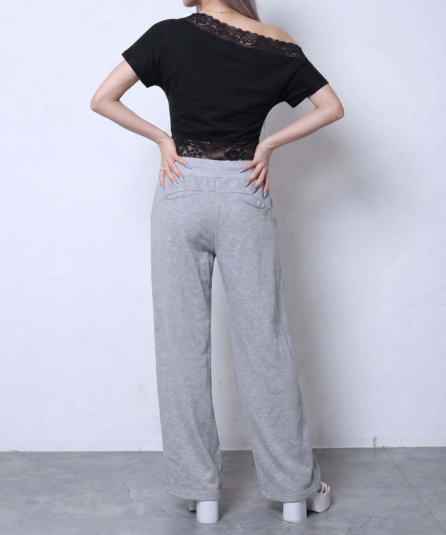 waist lace one shoulder tops