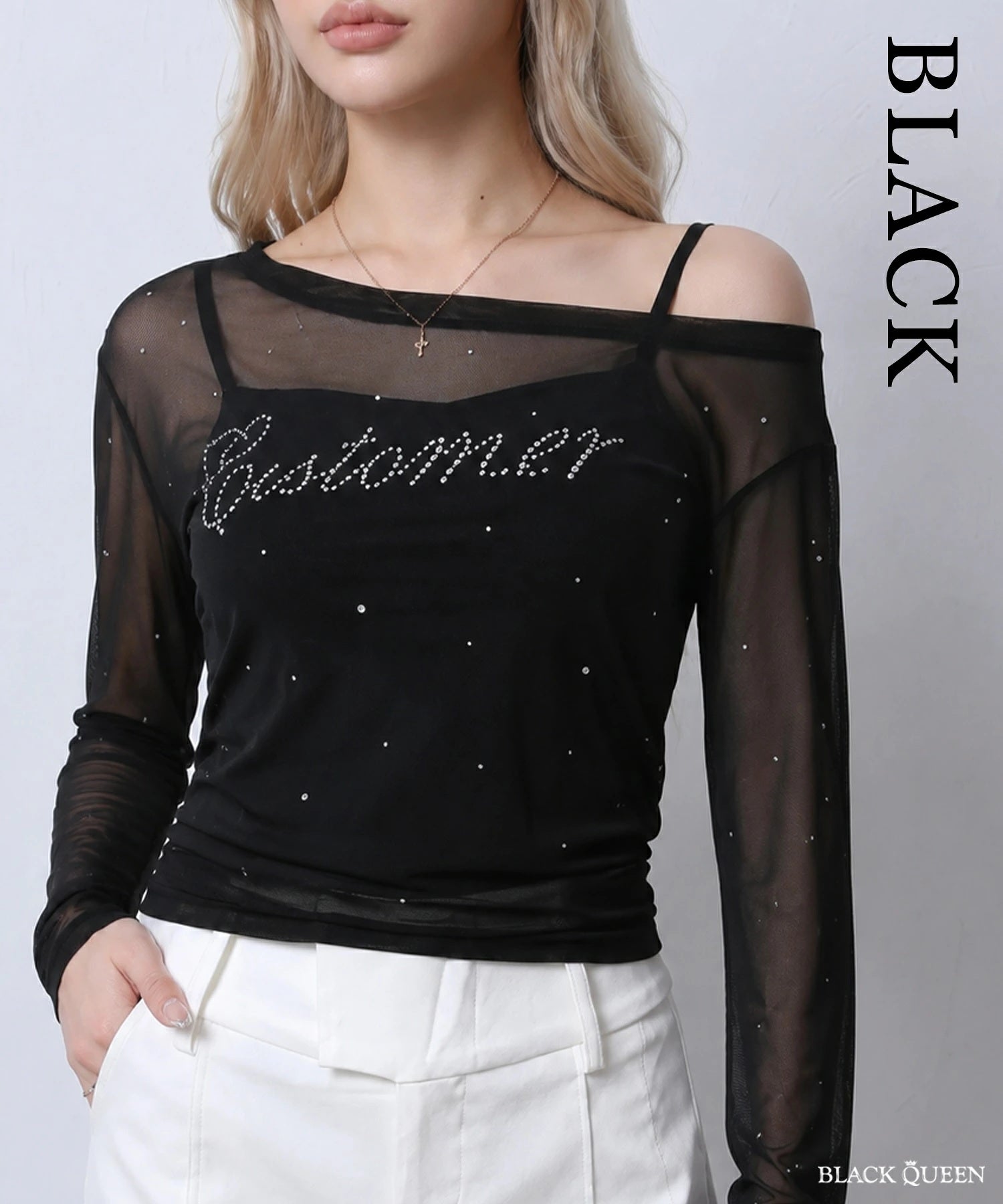 Logo sheer top with stones