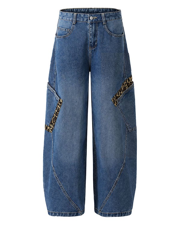 Leopard print accent curve pants