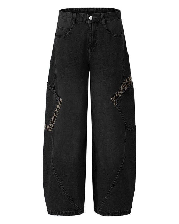 Leopard print accent curve pants