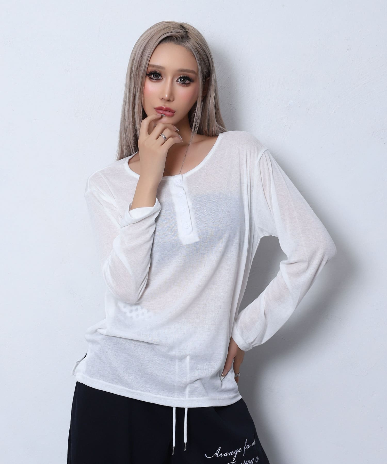 sheer henley neck tops